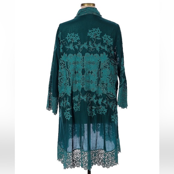 EUC Johnny Was Gorgeous lace teal turquoise kimono jacket size XL - Picture 3 of 7